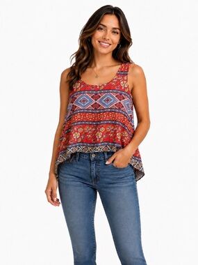 BCX sleeveless high low Floral‎ printed tiered ruffled bottom Top, Size: S, NWT